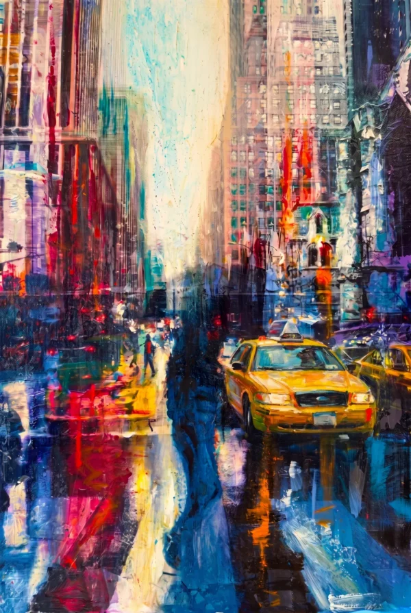 New York rain and yellow taxi canvas artwork