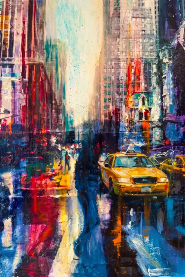 New York rain and yellow taxi canvas artwork