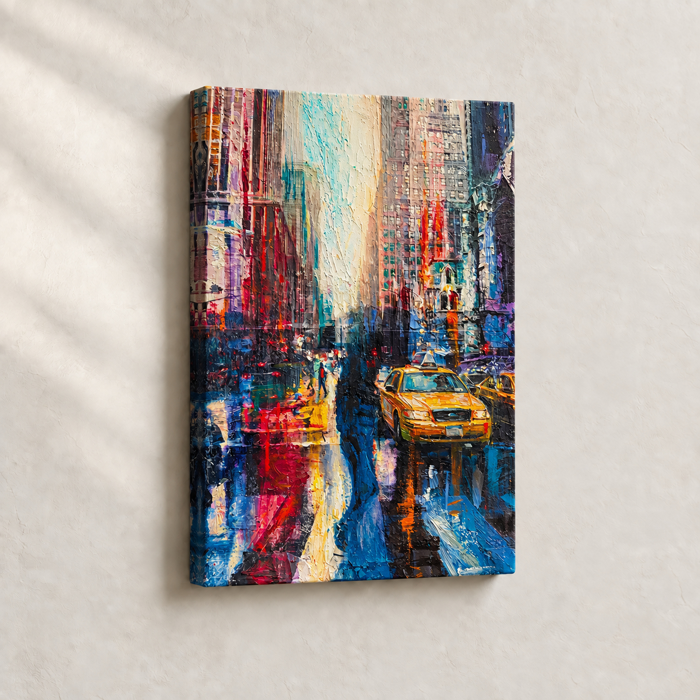 Artwork Yellow Taxi on Wet Street Impressionist