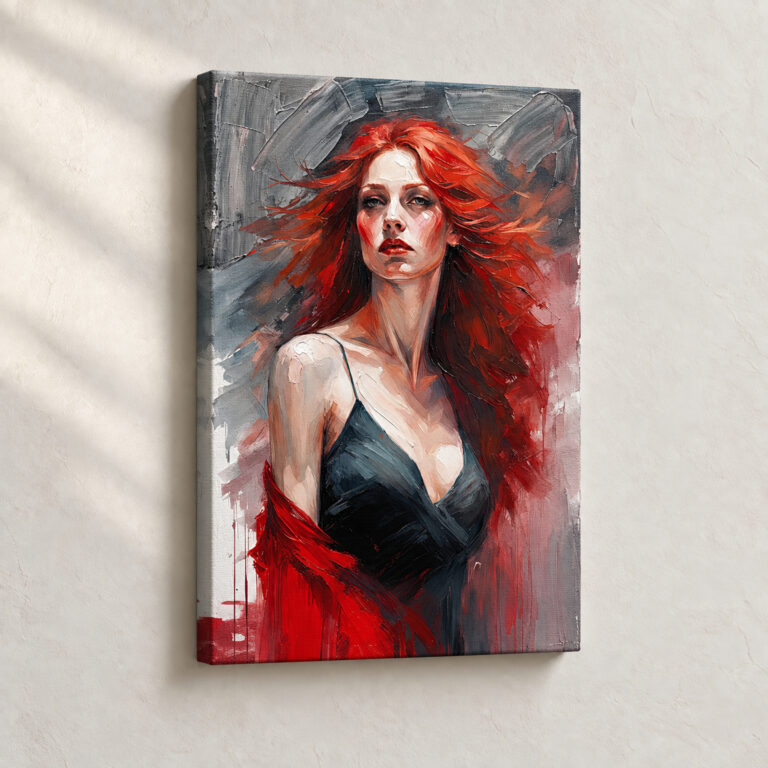 Artwork Crimson Haired Essence Expressionist stretched canvas close-up