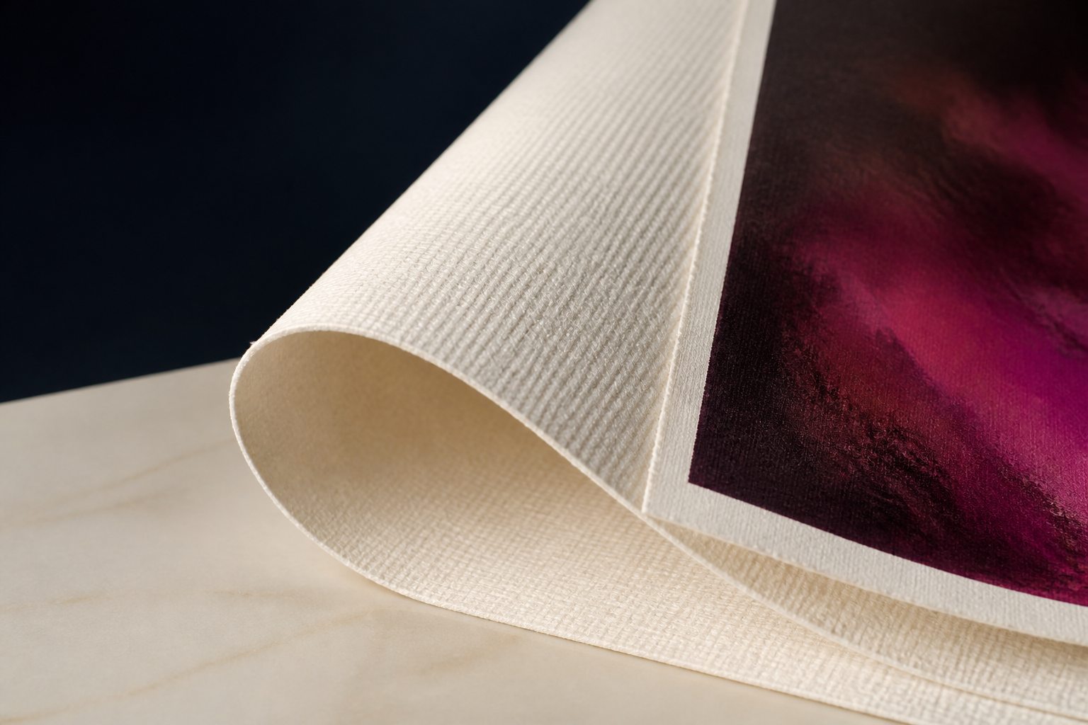 Close view of heavyweight natural cotton canvas prepared for fine-art printing