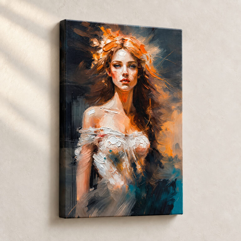 Artwork Woman with Fiery Aura Expressionist stretched canvas close-up