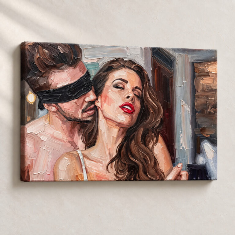 Hand Finished Artwork Blindfolded Whisper Expressionist stretched canvas close-up