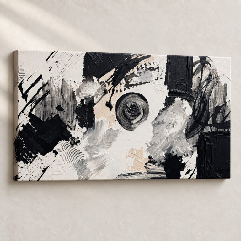 Hand Finished Artwork Monochrome Swirl in Motion Abstract stretched canvas close-up