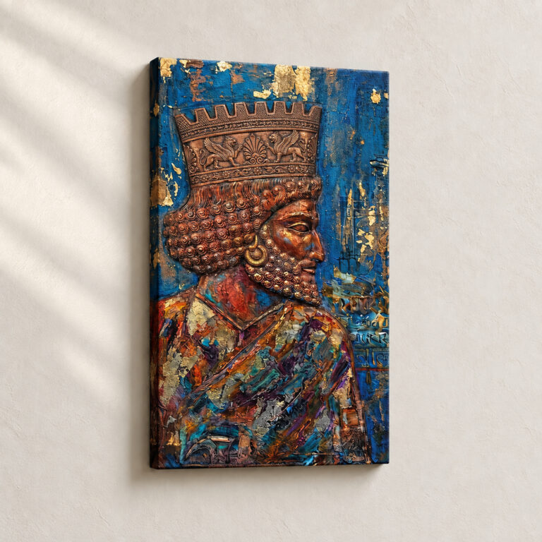 Artwork Gilded Monarch in Profile Figurative stretched canvas close-up