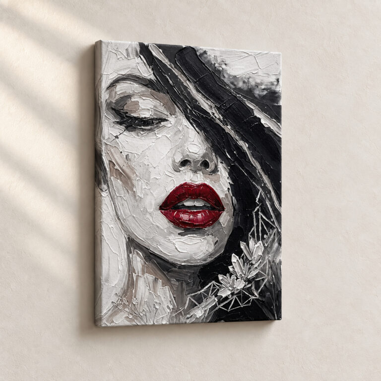 Hand Finished Artwork Crimson Lip Captivation Expressionist stretched canvas close-up