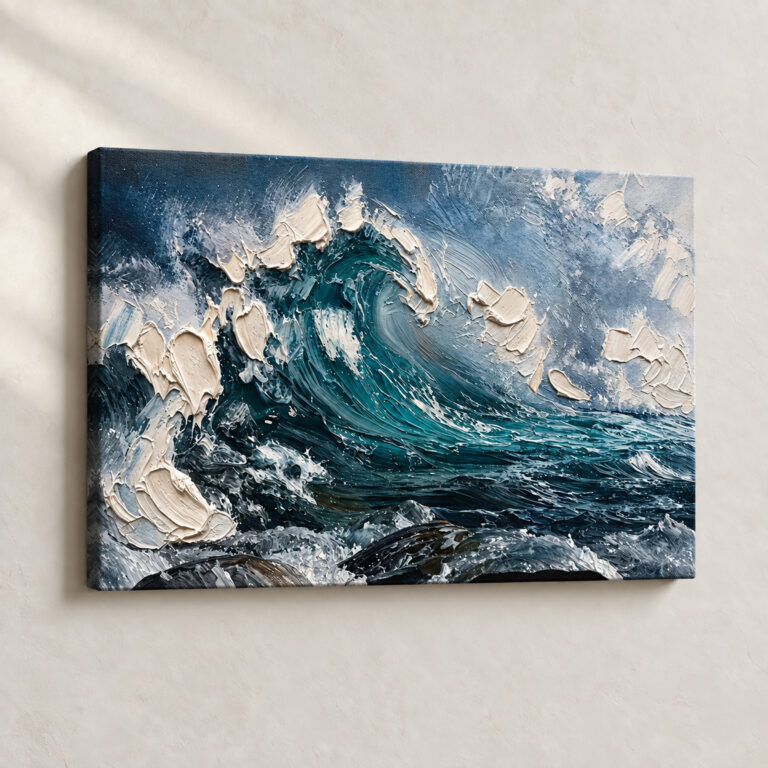 Artwork Cresting Ocean Wave Impressionist stretched canvas close-up