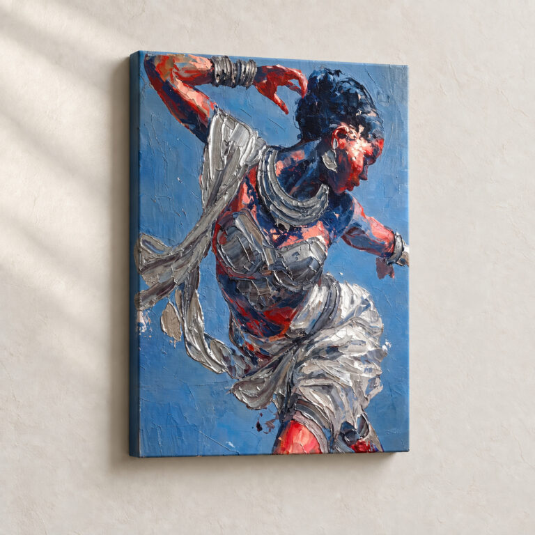 Artwork Vibrant Dance in Silver Expressionist stretched canvas close-up