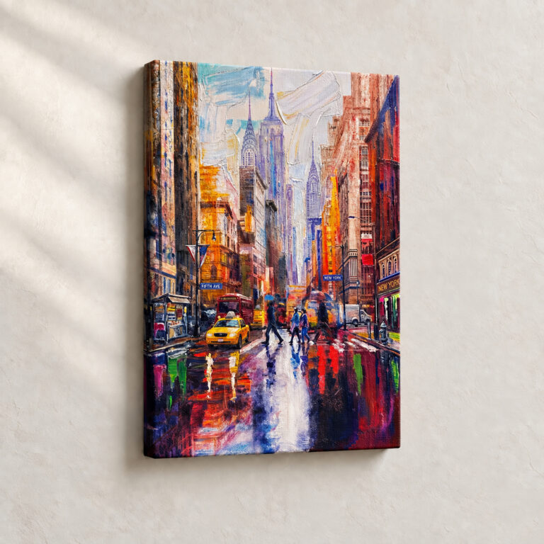 Artwork Rainy Day on Fifth Avenue Contemporary stretched canvas close-up