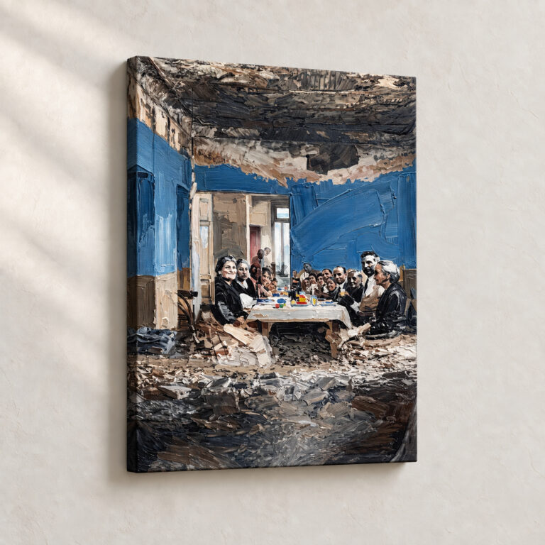 Artwork Gathering in a Ruined Room Expressionist stretched canvas close-up