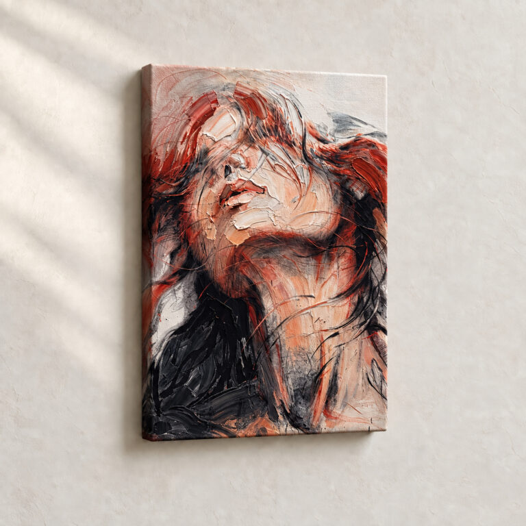Artwork Reposed in Crimson and Black Abstract stretched canvas close-up
