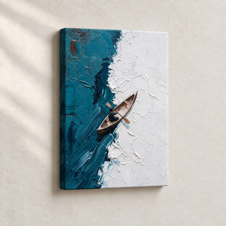 Artwork Canoe Through Textured Waters Abstract stretched canvas close-up
