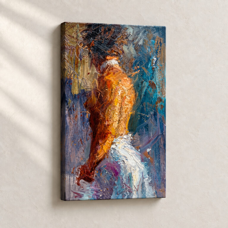 Artwork Dynamic Brushstrokes in Hues Abstract stretched canvas close-up