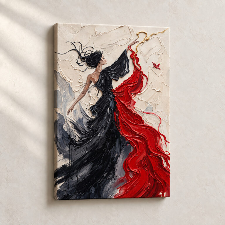 Artwork Graceful Figure in Red and Black Expressionist