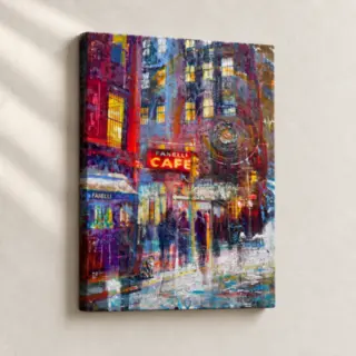Hand Finished Artwork Neon Glow at Fanelli’s Urban stretched canvas close-up