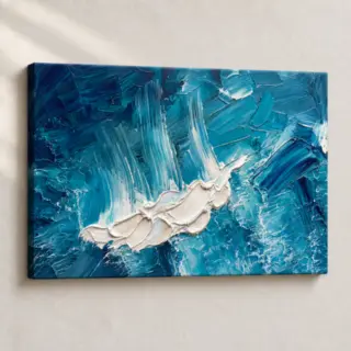 Hand Finished Artwork Turbulent Azure Strokes Abstract stretched canvas close-up