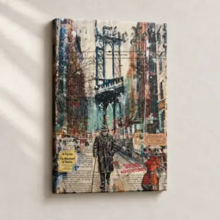 Hand Finished Artwork Watchful Figure Under Bridge Urban stretched canvas close-up