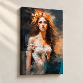 Artwork Woman with Fiery Aura Expressionist stretched canvas close-up