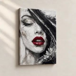 Hand Finished Artwork Crimson Lip Captivation Expressionist stretched canvas close-up