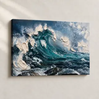 Artwork Cresting Ocean Wave Impressionist stretched canvas close-up