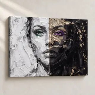 Artwork Dual Faces in Texture Expressionist stretched canvas close-up