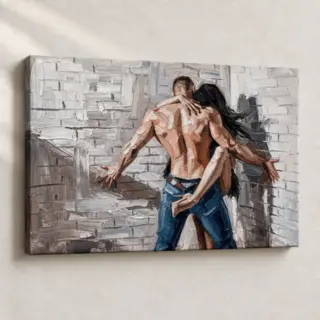 Artwork Embrace Against Brick Figurative stretched canvas close-up