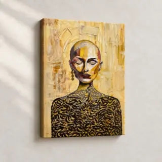 Artwork Golden Masked Serenity Expressionist stretched canvas close-up