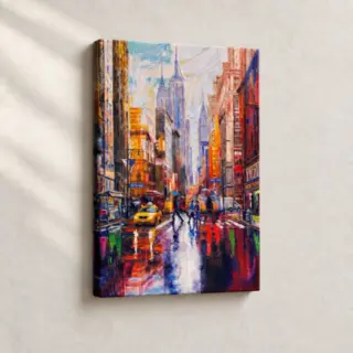 Artwork Rainy Day on Fifth Avenue Contemporary stretched canvas close-up