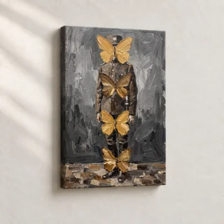 Artwork Soldier with Golden Butterflies Surrealist stretched canvas close-up