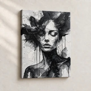 Hand Finished Artwork Monochrome Muse Abstract stretched canvas close-up