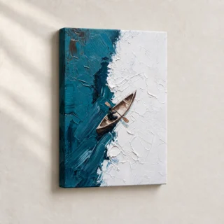 Artwork Canoe Through Textured Waters Abstract stretched canvas close-up
