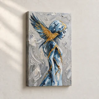 Artwork Golden Winged Figure Abstract stretched canvas close-up
