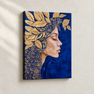 Artwork Golden Laurel Profile Contemporary stretched canvas close-up