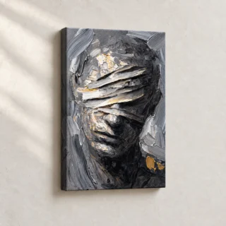 Artwork Textured Veiled Face Abstract stretched canvas close-up